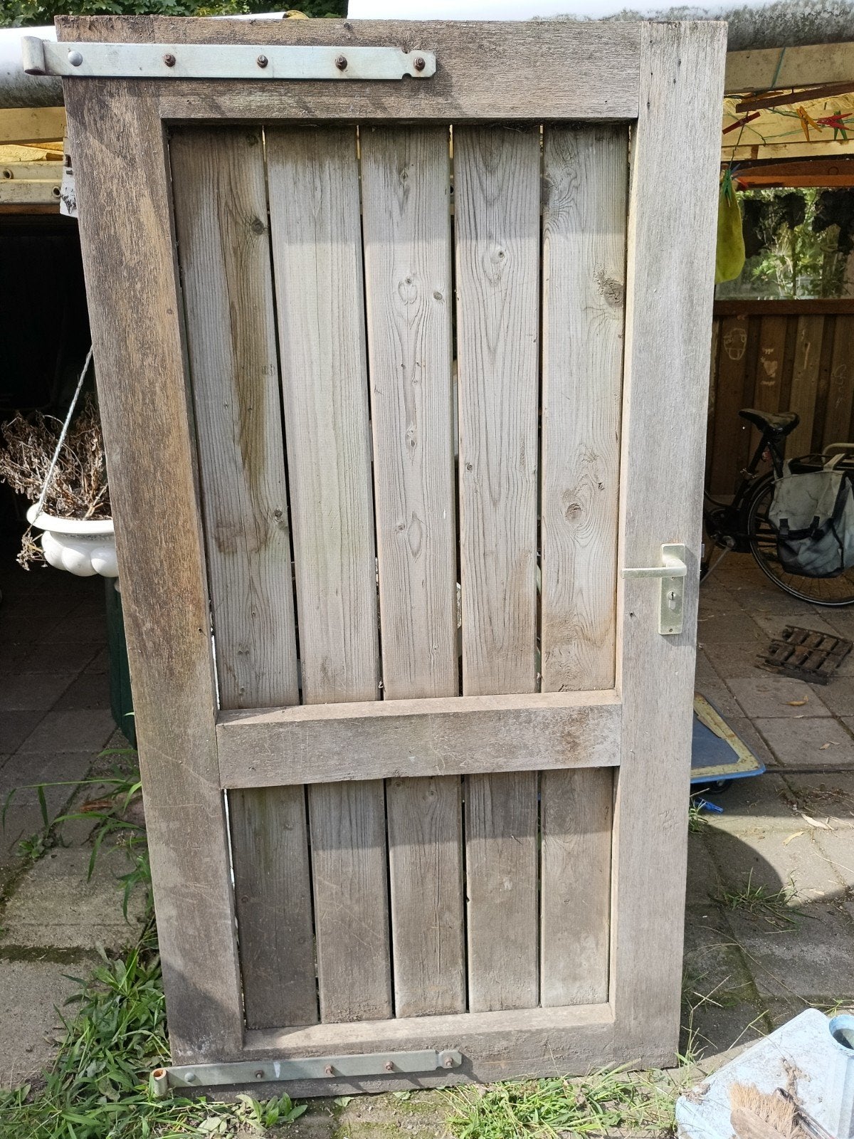 Stevige hard houten tuindeur met beslag, Ophalen, Gebruikt, 80 tot 100 cm, Minder dan 200 cm