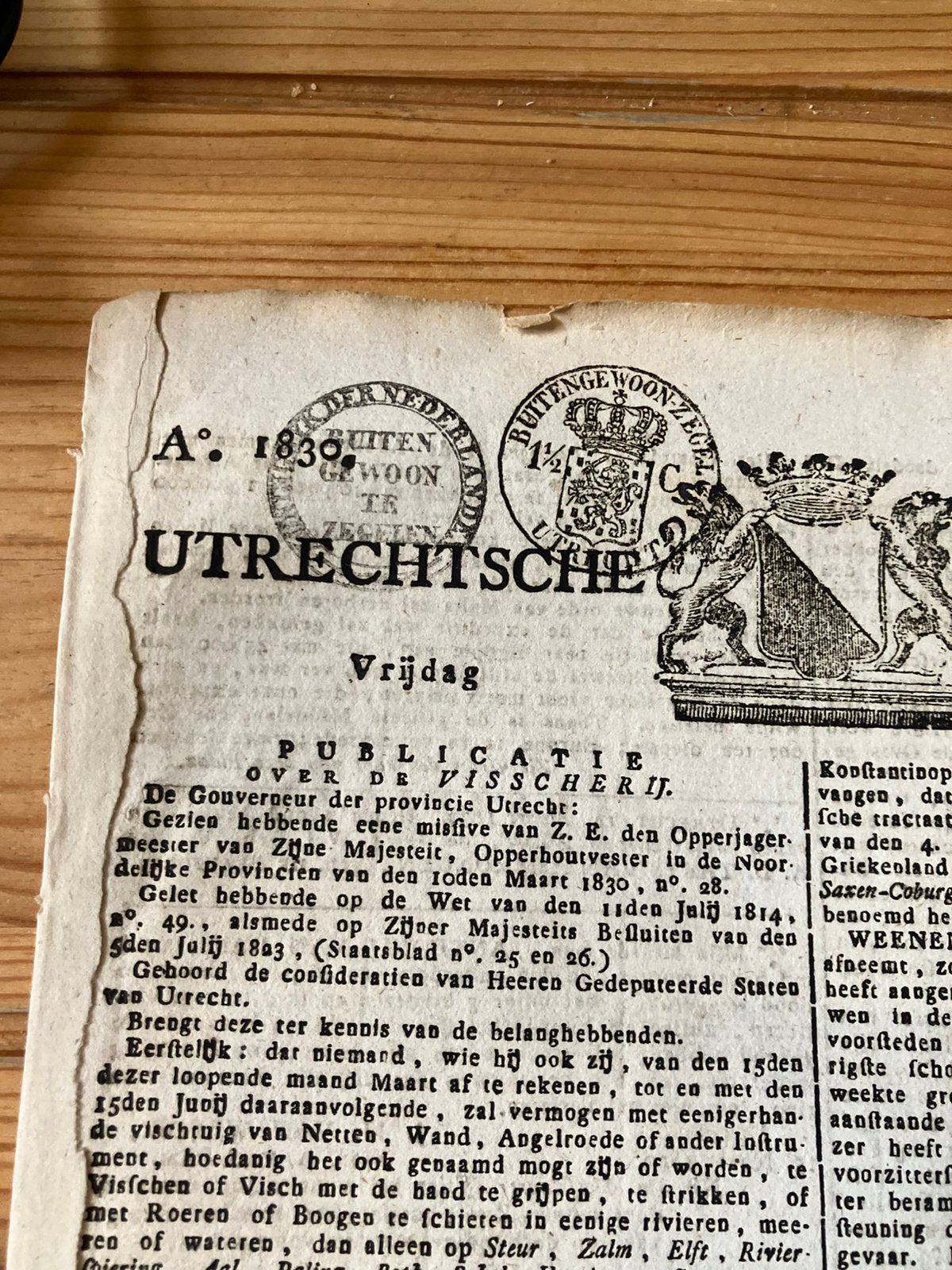 Utrechtsche courant 1830 19 maart krant, Verzamelen, Ophalen of Verzenden, 1940 tot 1960, Krant