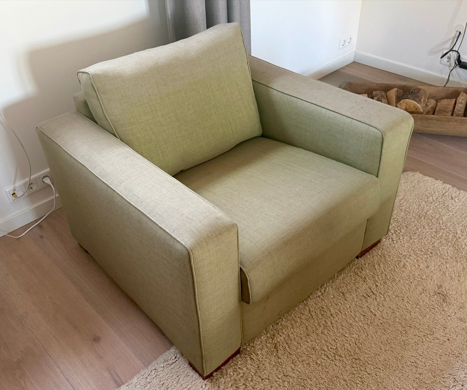 Twee comfortabele fauteuils - Lichtgroen, Ophalen, Gebruikt, Stof, 75 tot 100 cm
