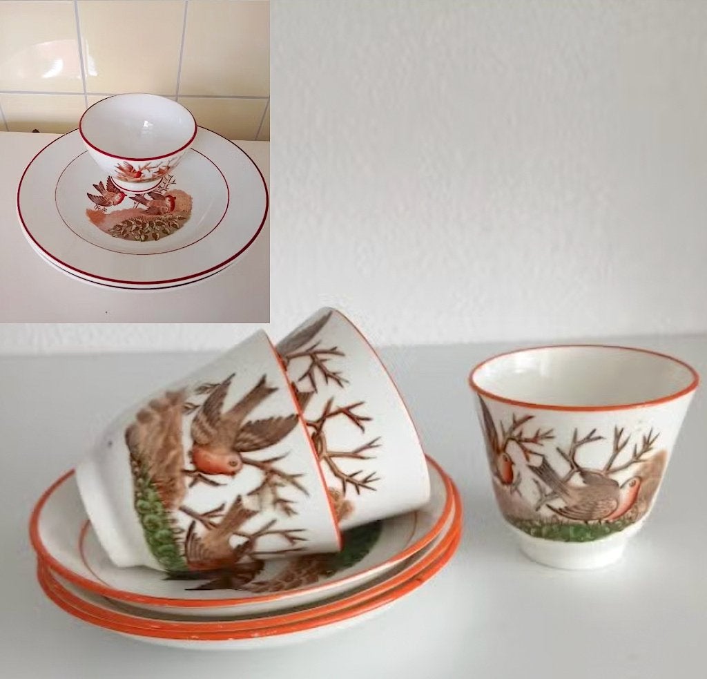 Petrus Regout kom, borden kop en schotels Colibri, Antiek en Kunst, Antiek | Servies los, Ophalen of Verzenden