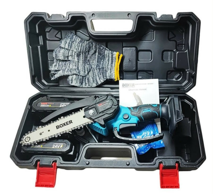 24 v kettingzaag 6 inch 2 accu,s extra zaagketting, Ophalen of Verzenden, Nieuw