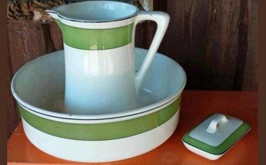 Vintage Lampetstel Duitsland - Groen/Wit, Ophalen of Verzenden