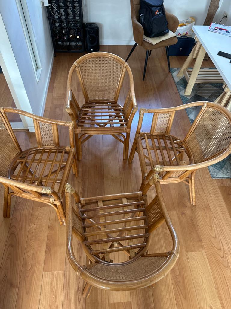 Set van 4 rotan stoelen met bamboe, Ophalen