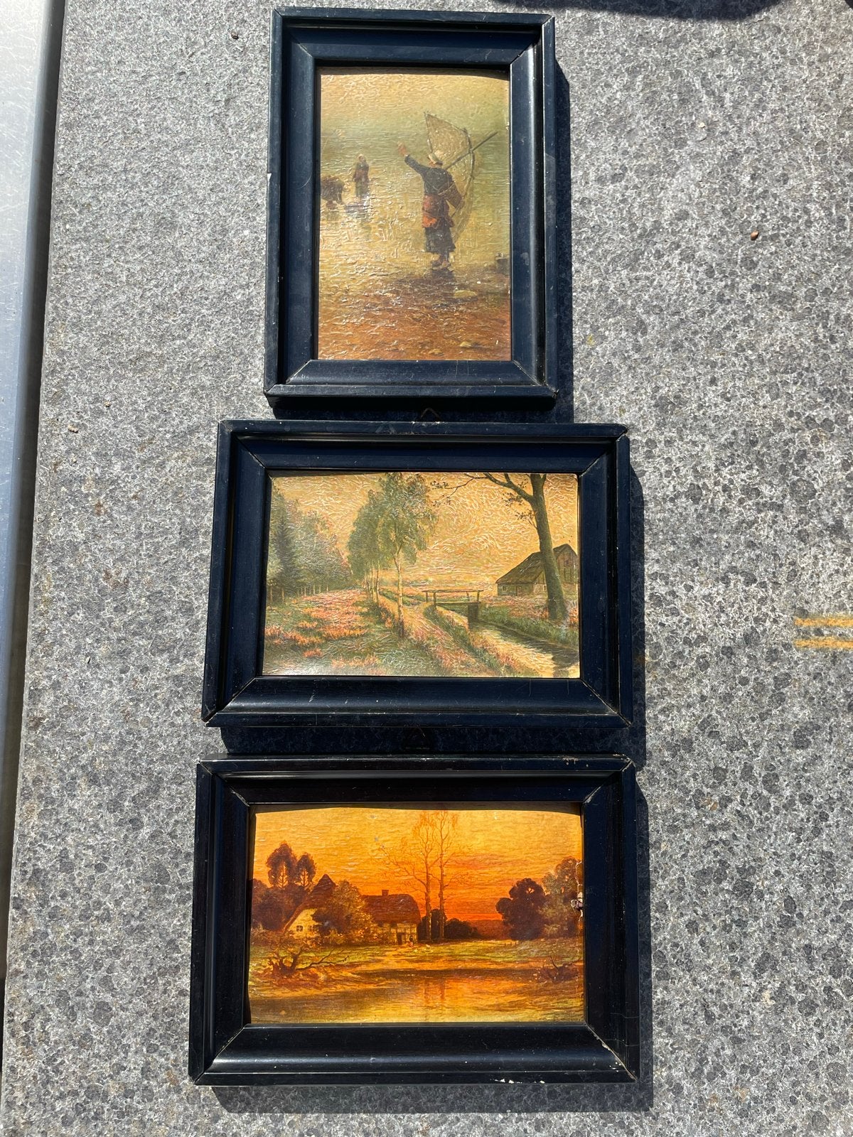 Oude olieverf schilderijtjes van rond 1900, 18x13 cm, Ophalen of Verzenden, Ingelijst, Olieverf, Landschap