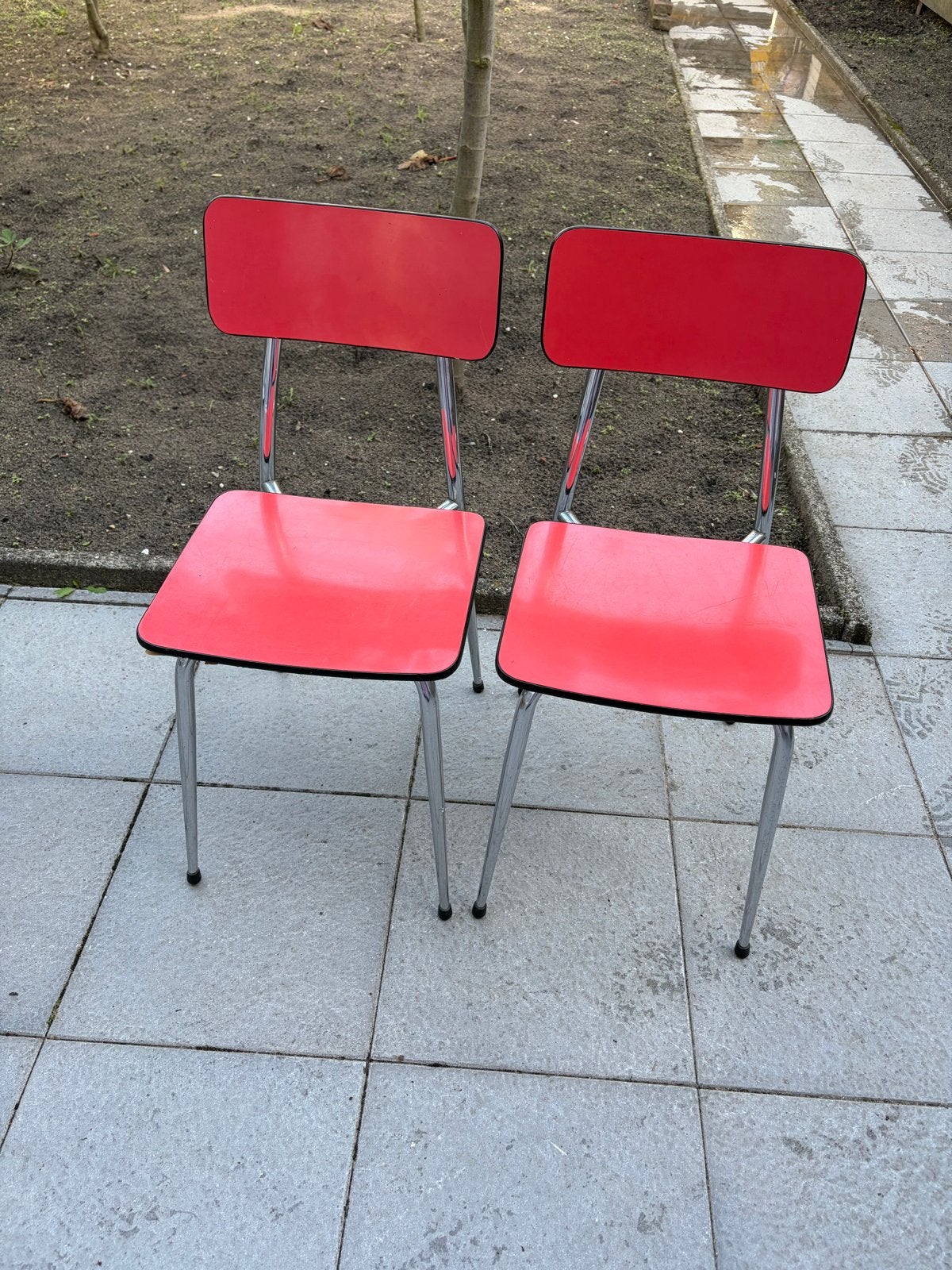 Set van  4 vintage stoelen - rood en wit, Ophalen, Kunststof, Gebruikt, Vier