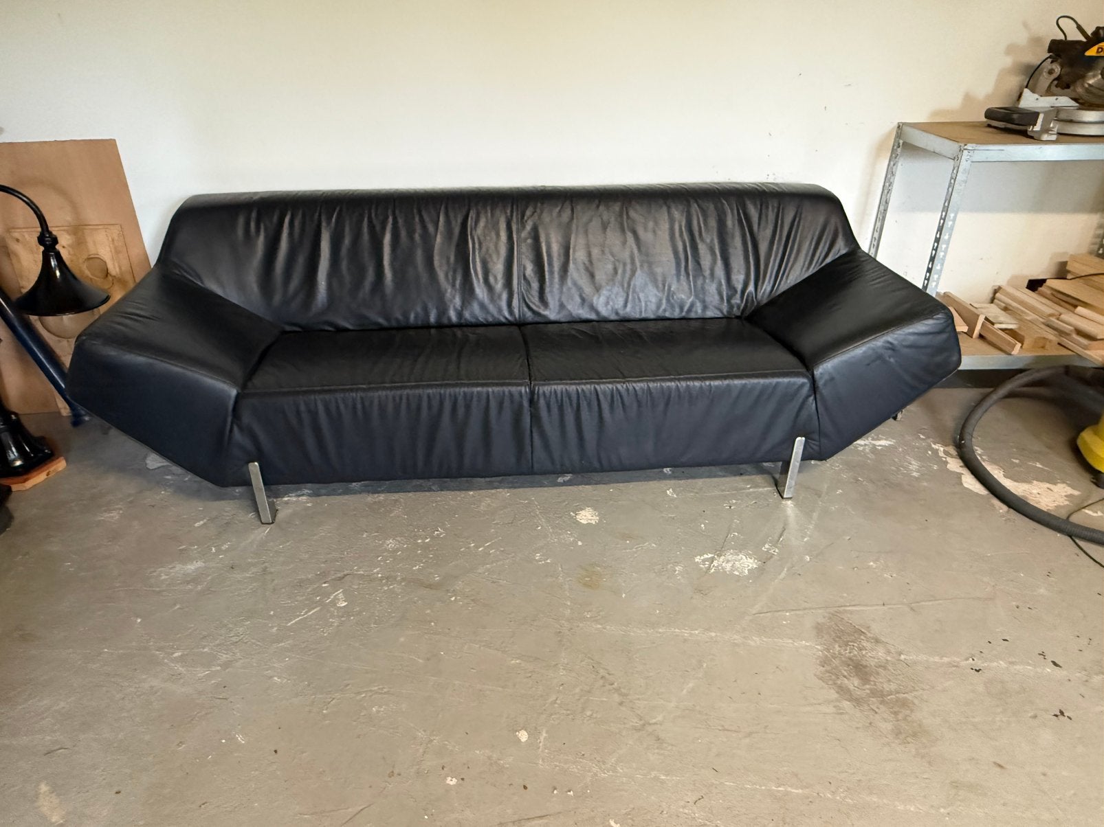 Zwarte leren bank van merk Montel, Ophalen, Zo goed als nieuw, 200 tot 250 cm, Leer