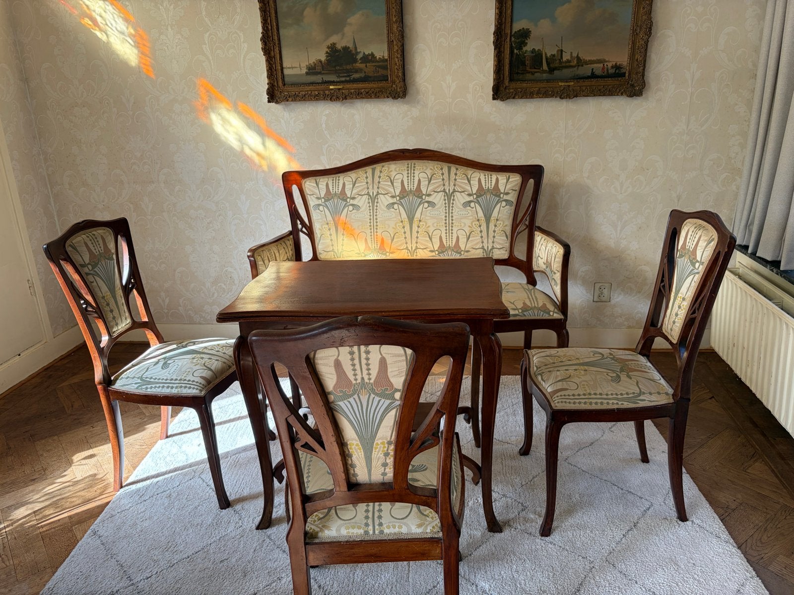 Art Nouveau Salon Set: Bank, Tafel en 3 Stoelen, Antiek en Kunst, Ophalen
