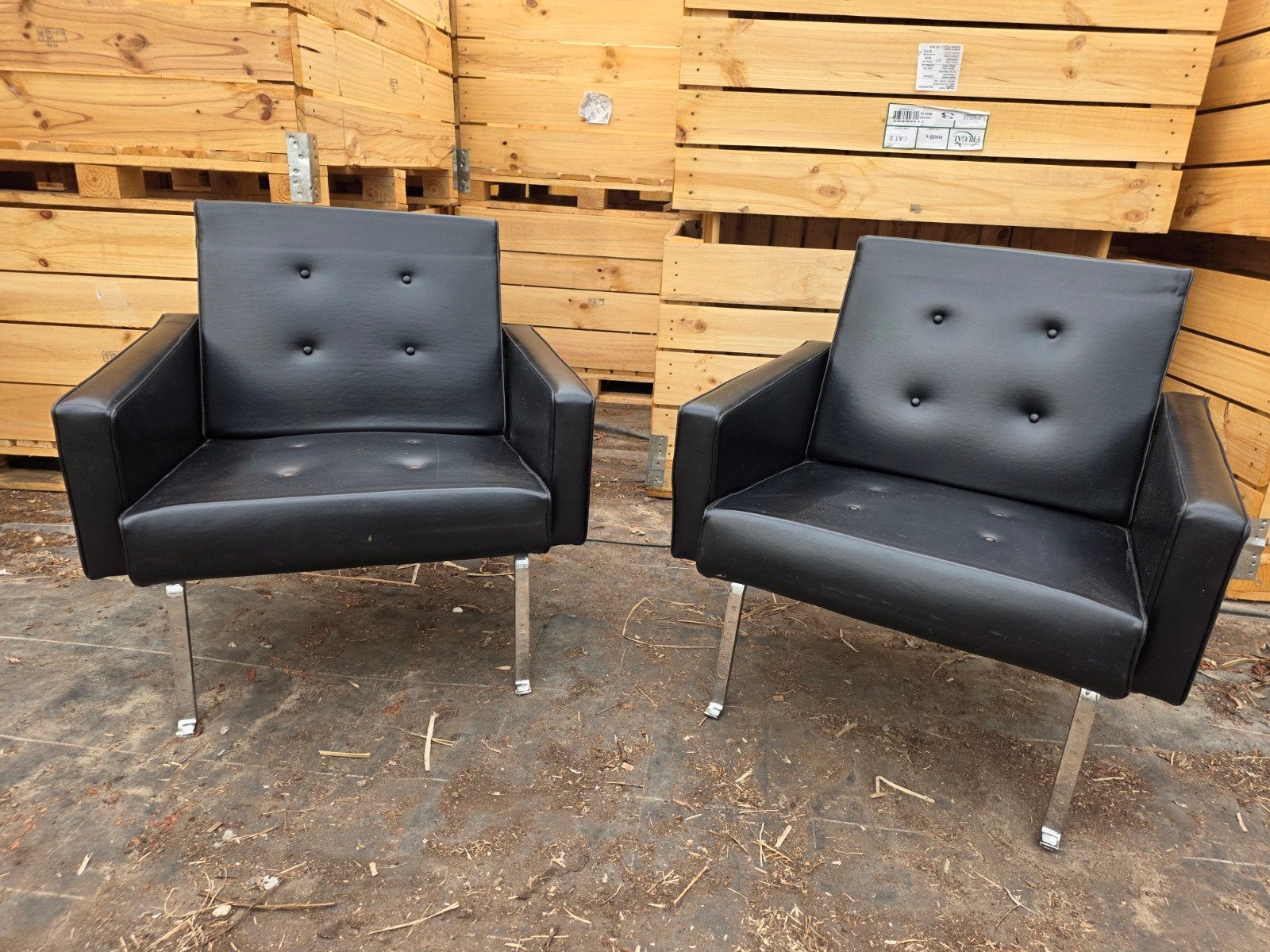Set van 2 Artifort Theo Ruth fauteuils, zwart leer, Ophalen, Gebruikt, Twee, Vintage, Mid-century modern
