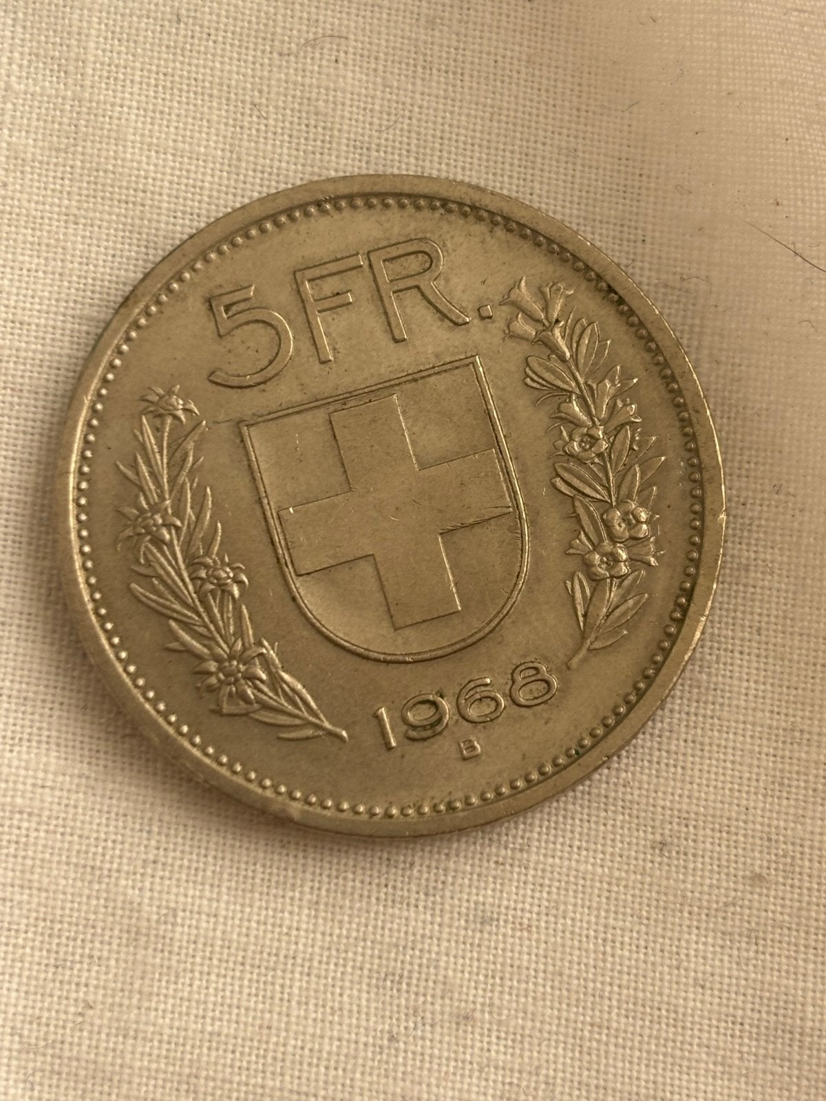 Zwitserse 5 Franken munt 1968, Postzegels en Munten, Ophalen of Verzenden, Overige landen, Losse munt