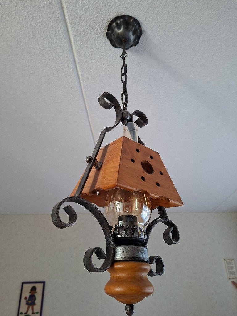 Plafondlamp, Ophalen, Zo goed als nieuw, Hout, Plafondlamp