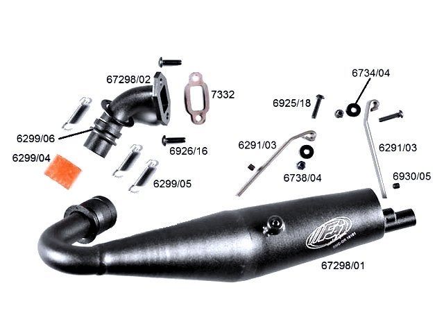 FG 67298, stalen power uitlaat (1/6 off-road) set., Benzine, Nieuw, Ophalen of Verzenden, Onderdeel