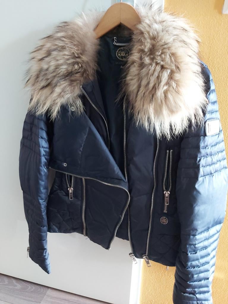 Jas met echte bontkraag maat S/M zgan, Ophalen of Verzenden, Zo goed als nieuw, Maat 36 (S), Blauw