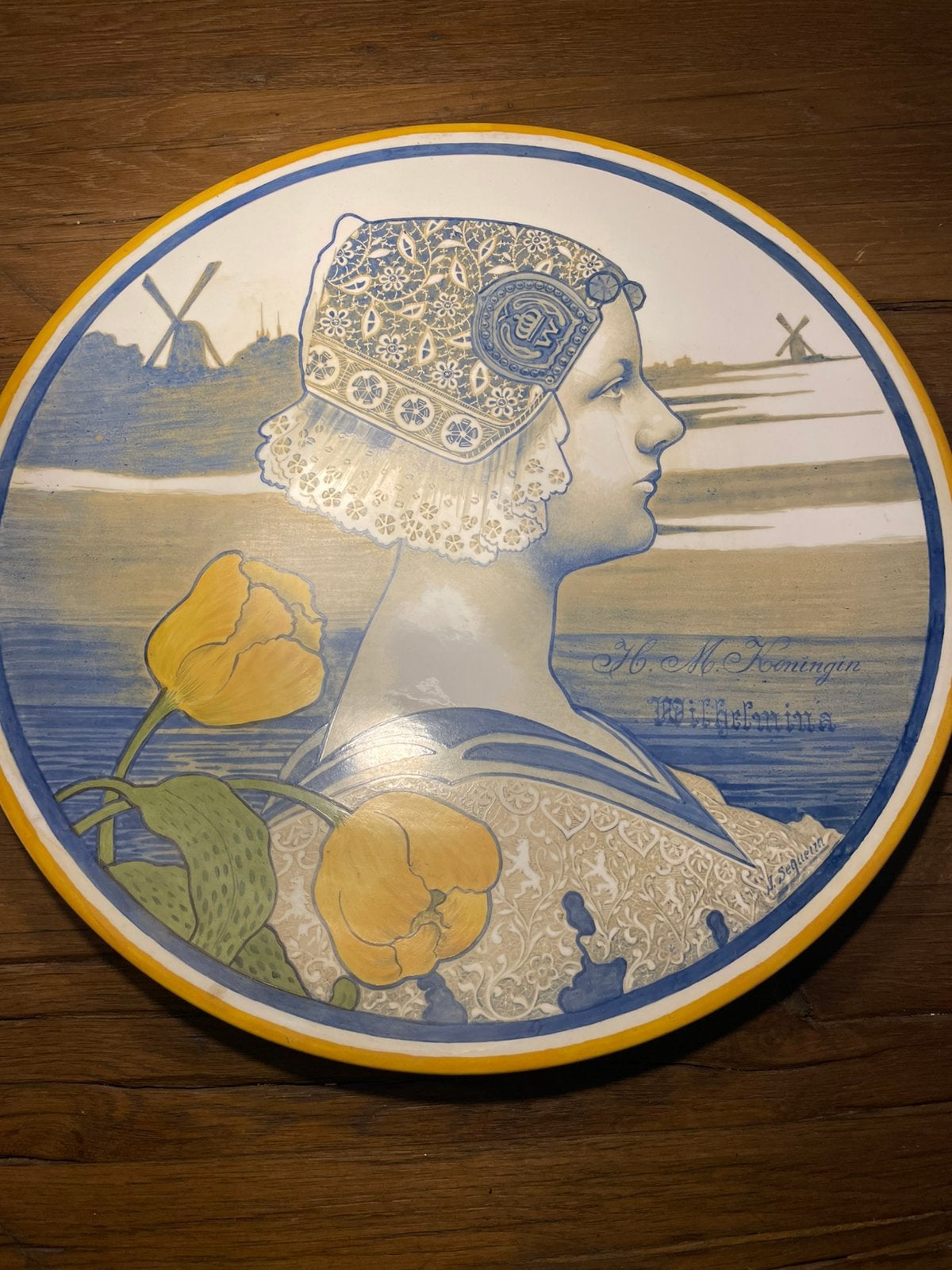 Antiek Wandbord Kon. Wilhelmina Rauenstein Art Nouveau 1901, Ophalen of Verzenden, Zo goed als nieuw, Nederland, Overige typen