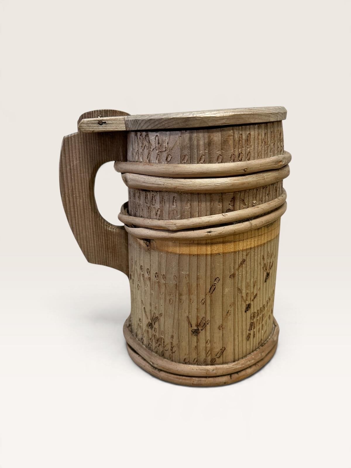 Antieke houten bierpul met deksel / Kan, Ophalen of Verzenden