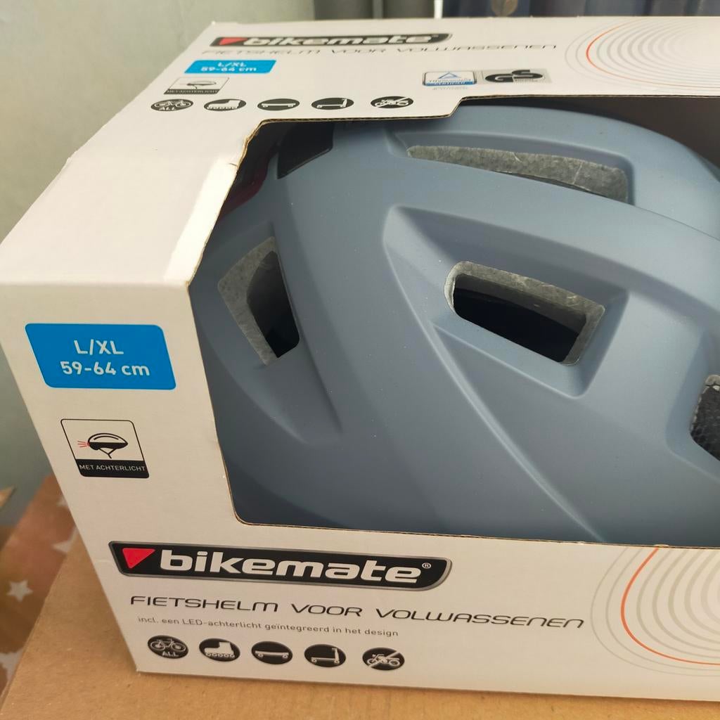 Bikemate Fietshelm L/XL 59-64 cm met LED-achterlicht, Fietsen en Brommers, Ophalen, Nieuw, Overige maten, Bikemate