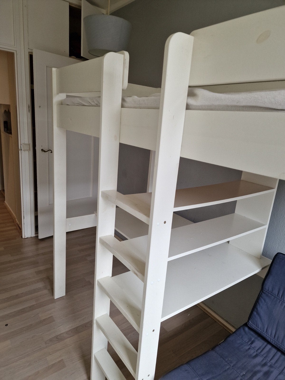 Witte hoogslaper met bureau en bankje, Ophalen, Gebruikt, Eenpersoons, 160 tot 180 cm