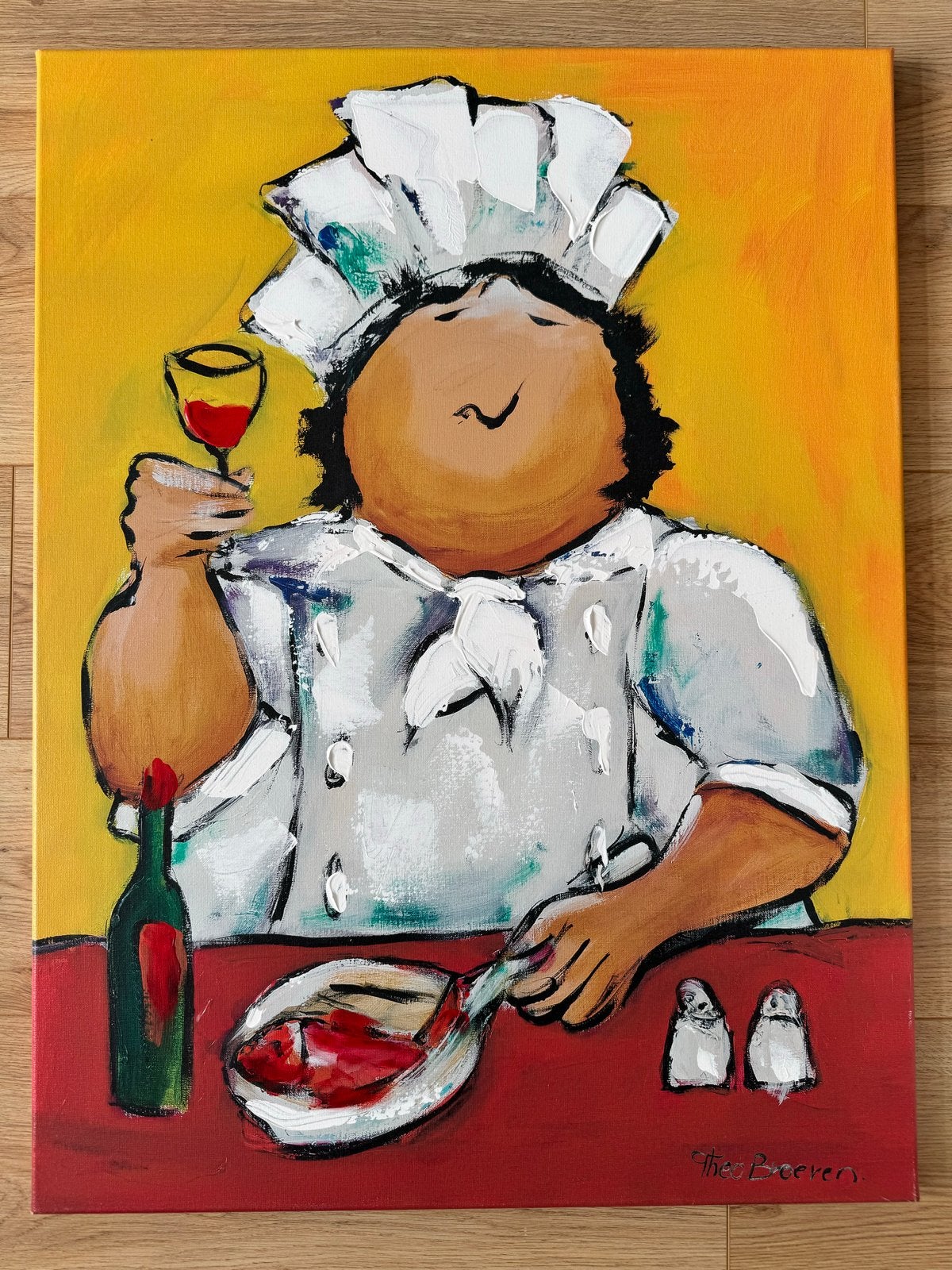 Schilderij 'Dikke Dames Kok' Giclée 60x80 cm - Theo Broeren, Antiek en Kunst, Ophalen, Figuren, Handgeschilderd, Olieverf