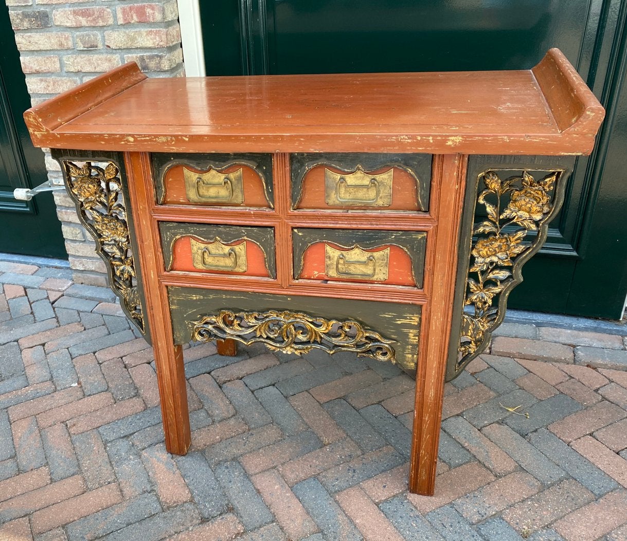 Chinees kastje /chinese sidetable / kast kleurrijk, Ophalen, 50 tot 100 cm, Oosters / boheems / chinees, Teakhout