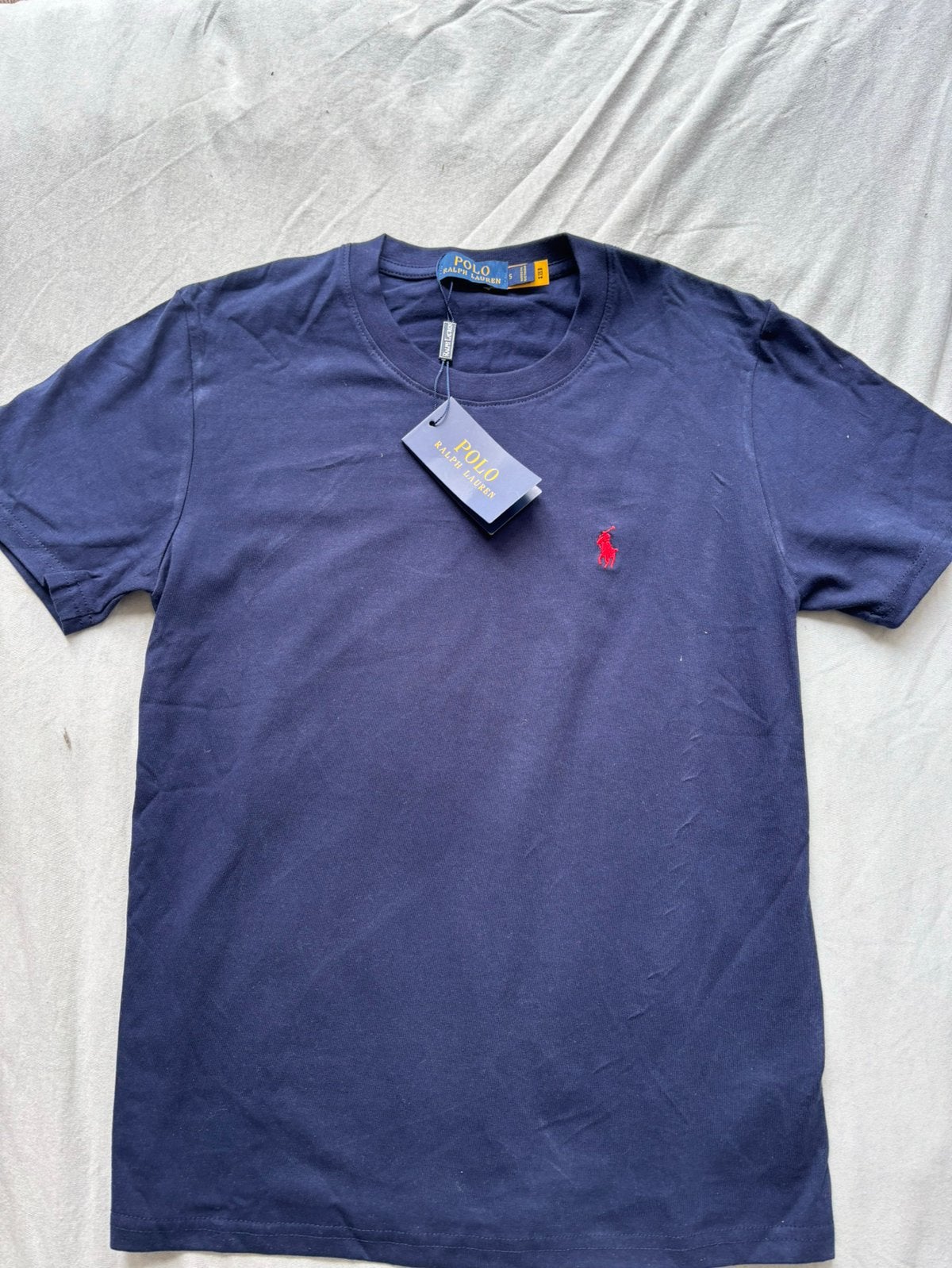 Blauw ralph lauren shirt rood logo, Katoen, Afneembare hals, Overige typen, Nieuw