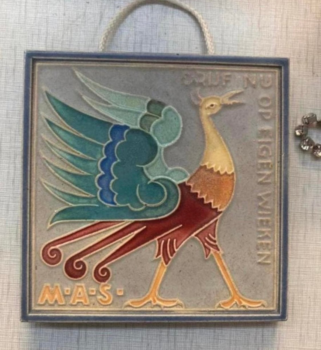Cloisonnee tegel met pauw Westraven Utrecht begin jaren 60., Ophalen of Verzenden
