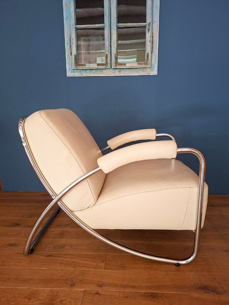 Dyker 20 fauteuil, Dyker chair in roomkleurig leer, Ophalen, Modern, retro, bauhaus, Gebruikt, 50 tot 75 cm