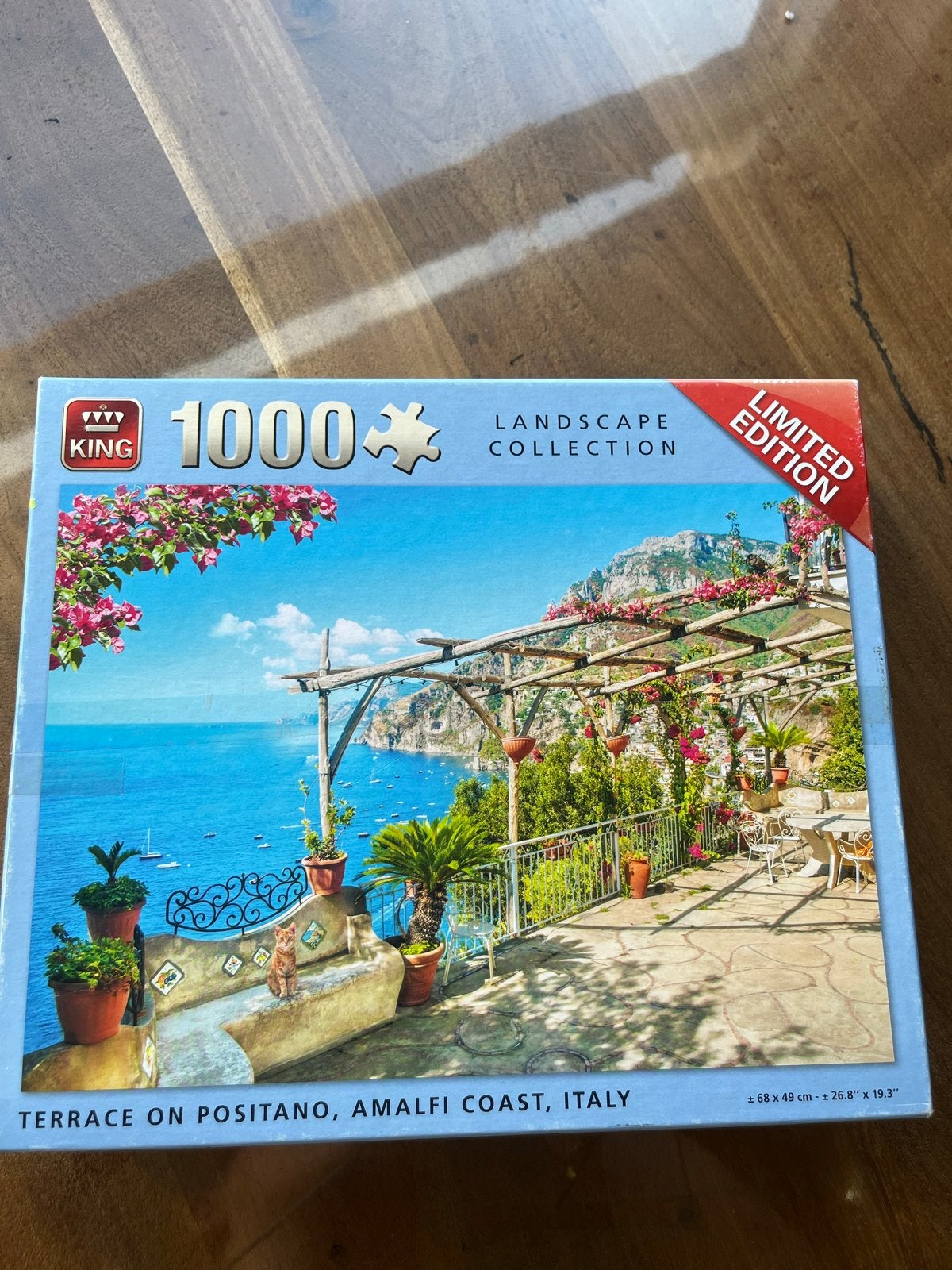 King Legpuzzel 1000 stukjes - Terras aan de Amalfikust, Ophalen of Verzenden, 500 t/m 1500 stukjes, Zo goed als nieuw, Legpuzzel