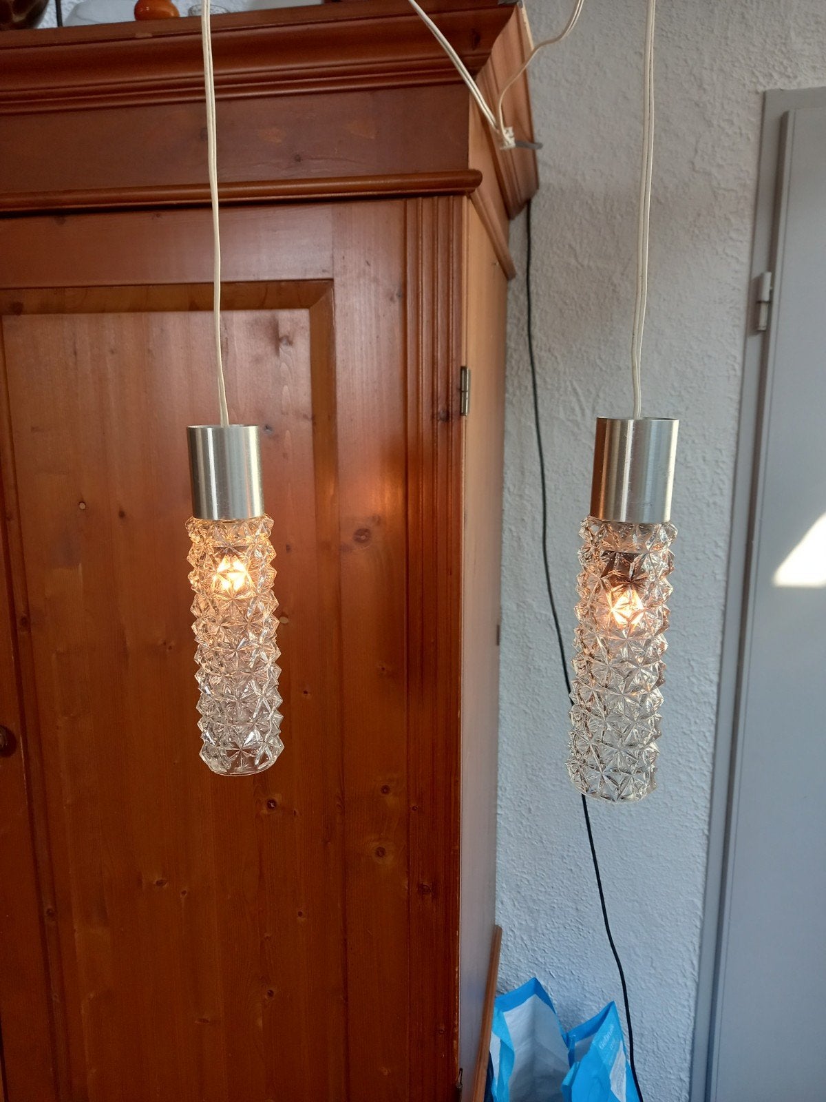 Vintage loodkristalglazen plafondlampjes van Philips., Gebruikt, E14 (klein), Ophalen of Verzenden, Vintage jaren '60