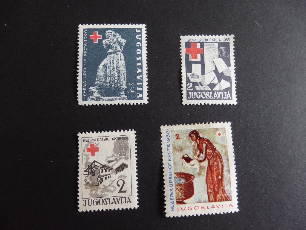 4 Postzegels Jugoslavija Rode Kruis 1955 1956 1958 1960, Ophalen of Verzenden, Postfris, Overige thema's