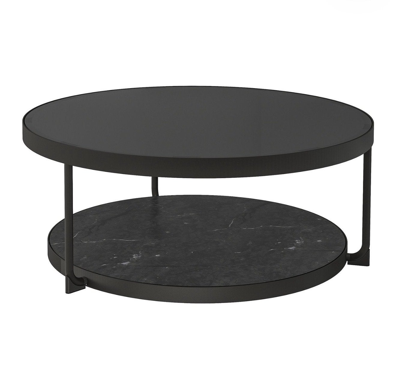 Stijlvolle ronde salontafel met marmerlook en glas - ZSM WEG, Ophalen, Rond, 50 tot 100 cm, 5 – 50