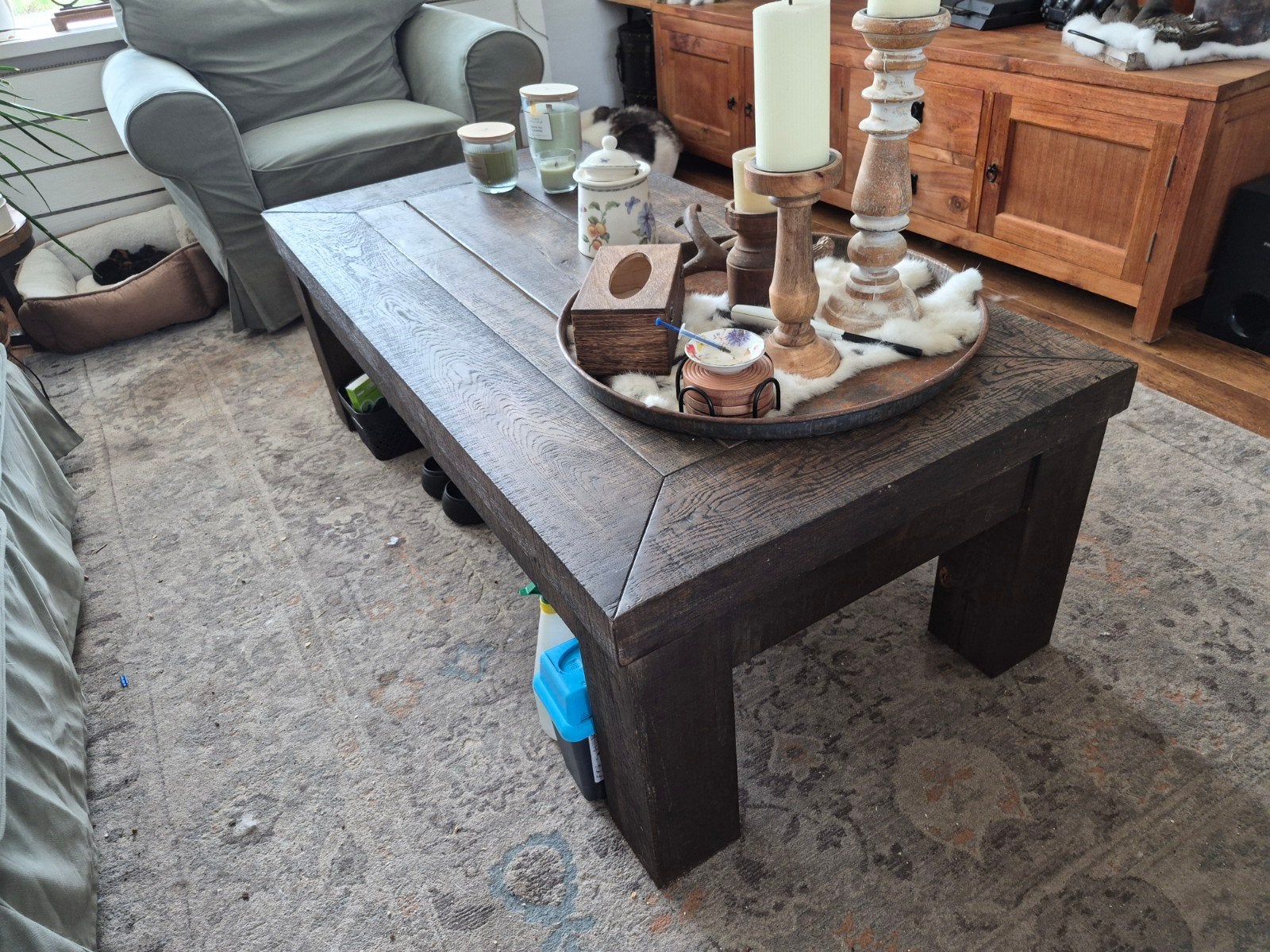 Robuuste landelijke salontafel, Huis en Inrichting, Tafels | Salontafels, Gebruikt, 100 tot 150 cm, Rustiek, Overige houtsoorten