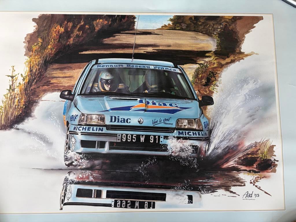 Renault Rally Poster Aad '93, Ophalen of Verzenden