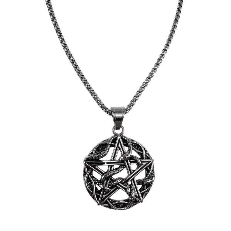 Jasseron-ketting + Pentagram Hanger Heren Staal 316L Slang, Birgitta-Gracht 33, 6465 EL Kerkrade, Nederland, Verzenden, Nieuw