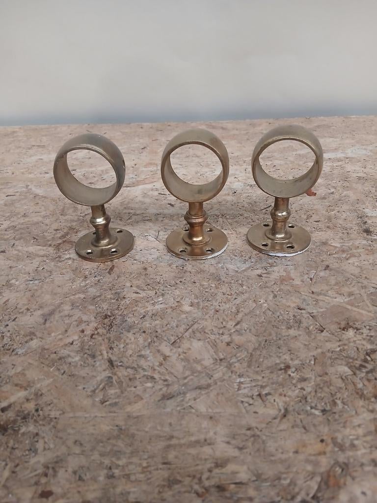 3x Vintage Gordijnroede Houders - Messing koper, Minder dan 50 cm, Gebruikt, Bruin, Unknown