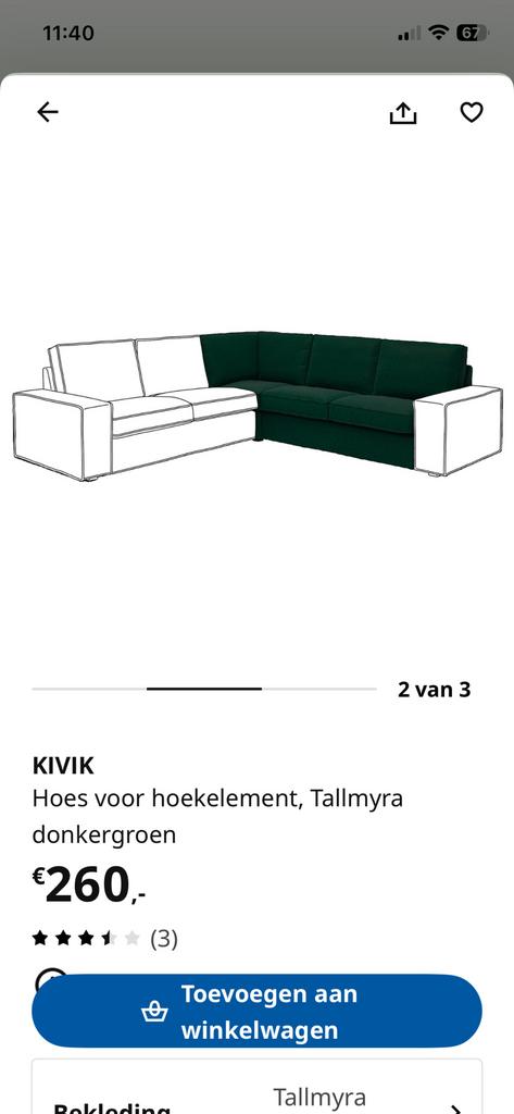 Hoes kivik hoekbank tallmyra groen, Ophalen of Verzenden, Zo goed als nieuw, 150 cm of meer, Vierpersoons of meer