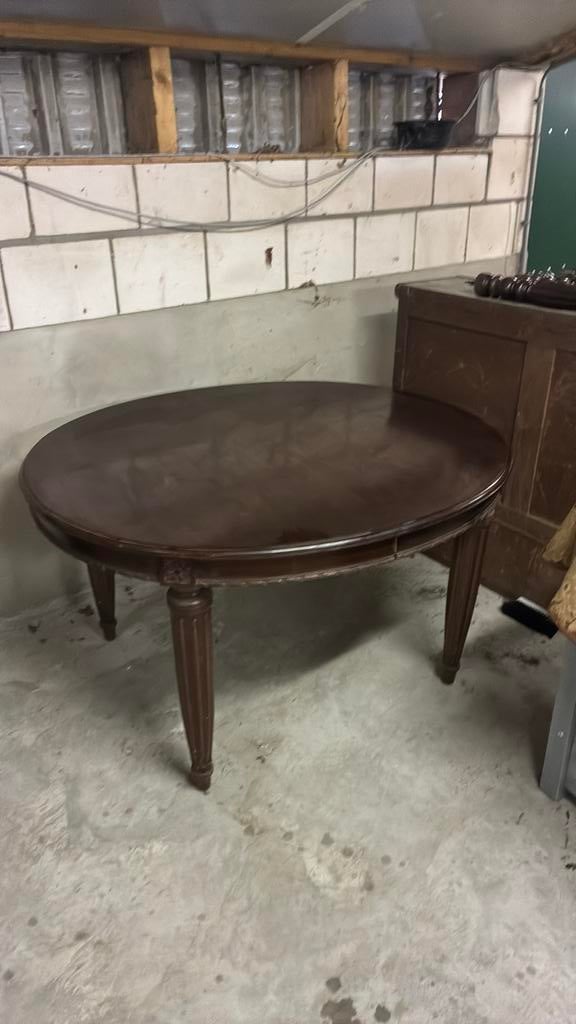 Antieke mohonie houten tafel donker hout, Ophalen, Gebruikt, Rond, 100 tot 150 cm