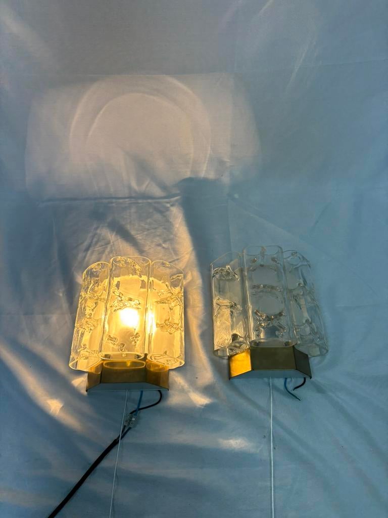 Set van 2 vintage Doria Leuchten ijsglas wandlampen jaren 60, Huis en Inrichting, Ophalen of Verzenden, Glas