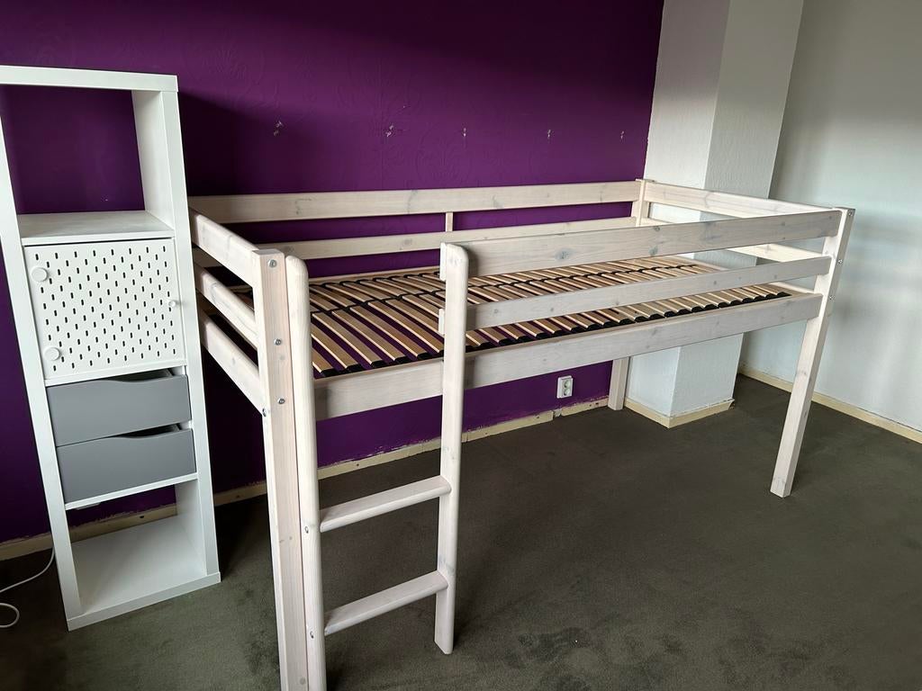 Halfhoogslaper met lattenbodem, Kinderen en Baby's, Kinderkamer | Bedden, Gebruikt, 180 cm of meer, 85 tot 100 cm, Hoogslaper of Stapelbed