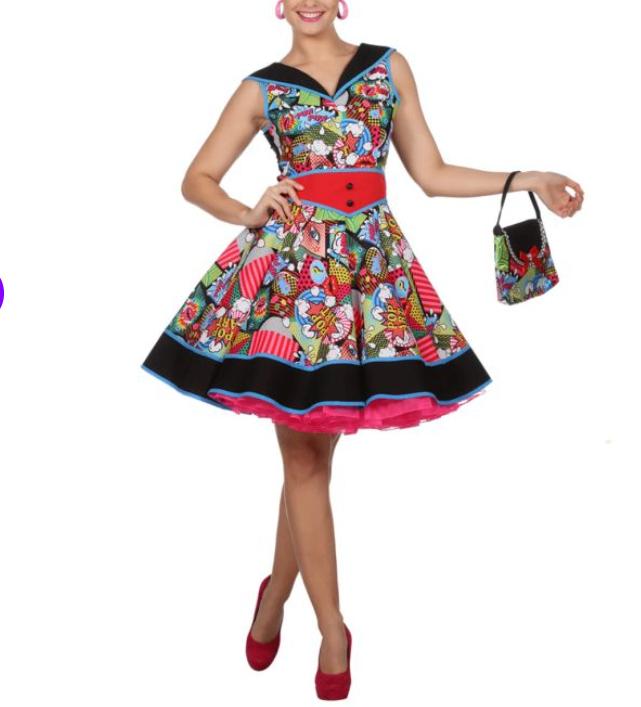 Pop-art Jurk - maat L, Kleding | Dames, Carnaval, Maat 42/44 (L), Ophalen of Verzenden, Zo goed als nieuw
