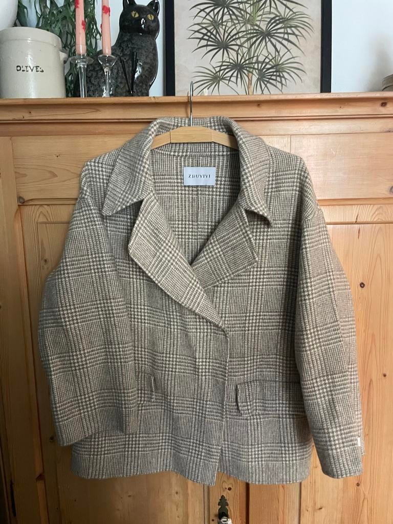 Geruit wollen colbert, maat m, Kleding | Dames, Ophalen of Verzenden, Zo goed als nieuw, Maat 38/40 (M), Beige