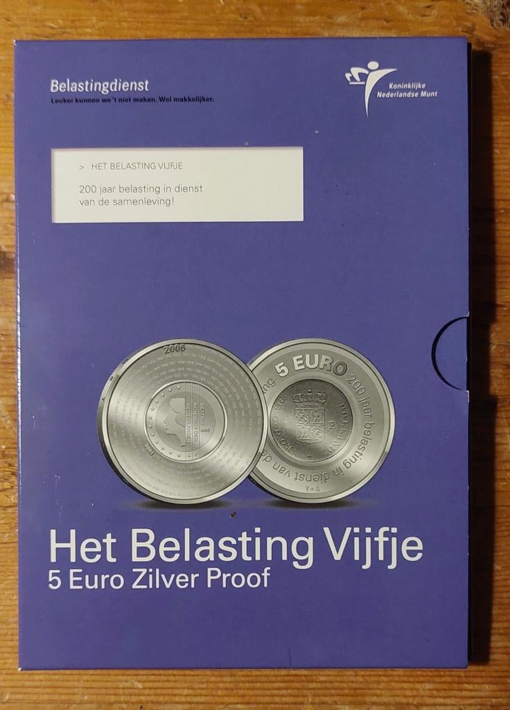 Het Belasting Vijfje 5 Euro Zilver Proof, Koningin Beatrix, Zilver, Euro's, Ophalen of Verzenden