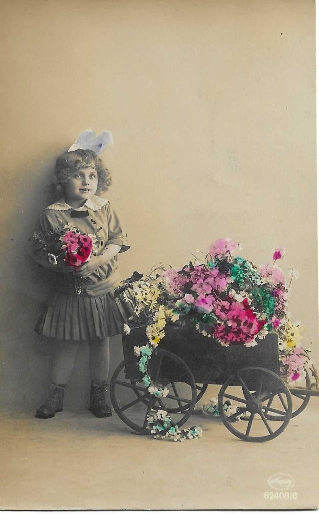 Meisje- -Met bloemenkar., Verzenden, 1920 tot 1940, Gelopen, Kinderen