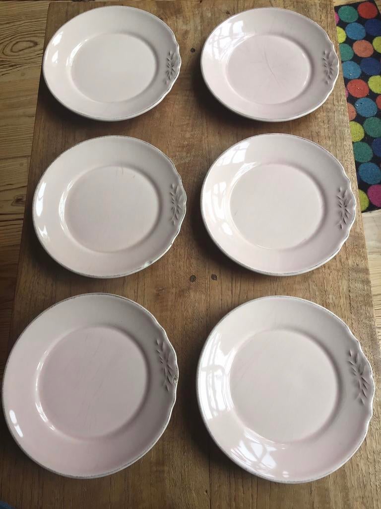 Roze gebakschotels, schotels, bordjes - 6x, Huis en Inrichting, Keuken | Servies, Gebruikt, Ophalen of Verzenden, Bord(en), Overige stijlen