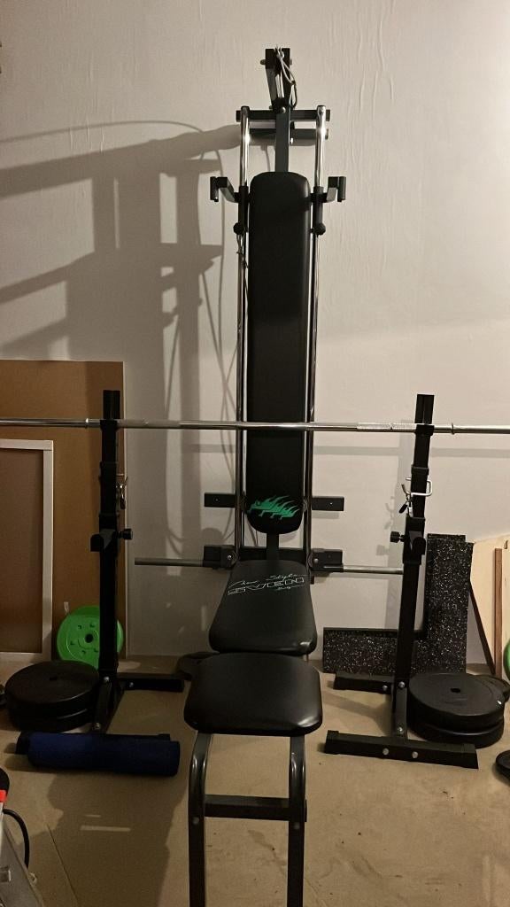 Volledige thuis gym, Sport en Fitness, Fitnessapparatuur, Gebruikt, Krachtstation, Armen, Benen, Borst, Buik, Rug, Overige materialen
