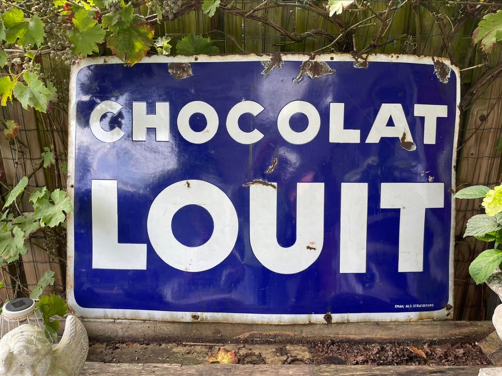 Emaille, 80cm bij 120cm reclamebord, Frans, Chocolat Louit., Ophalen