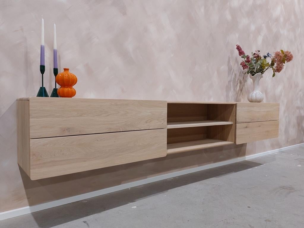 Stijlvol zwevend tv-meubel - 200 tot 300cm - massief eiken, Huis en Inrichting, Kasten | Televisiemeubels, Eikenhout, Nieuw, Ophalen of Verzenden