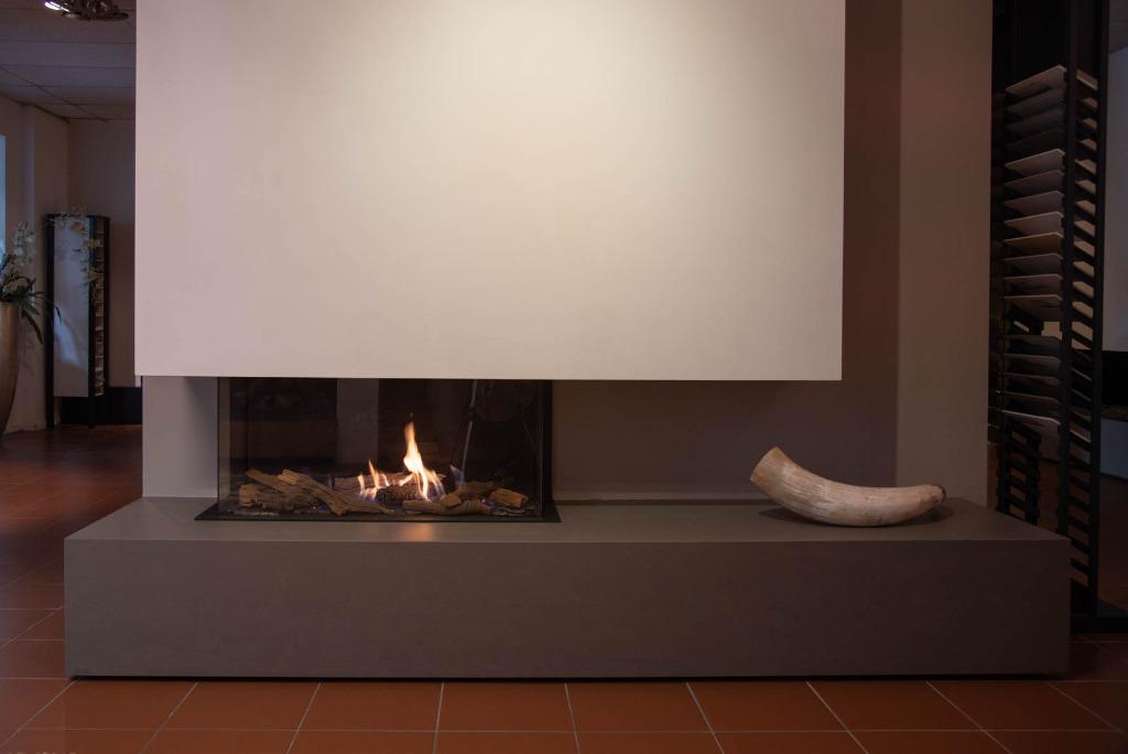 STUV aardgas inbouwhaard driezijdig model 'B-fire 95', Huis en Inrichting, Kachels, Ophalen, Gas, Zo goed als nieuw, Inbouw
