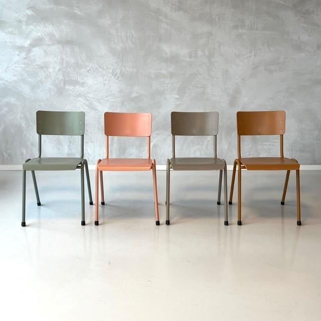 Retro eetkamerstoelen nieuw roze taupe okerbruin prijs p/st, Overige kleuren, NL, Ophalen of Verzenden, Valk