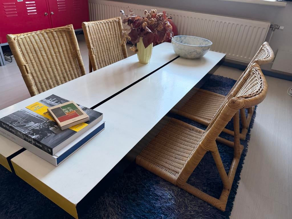 4x Japanse Rotan Tatami Vloerstoelen 'Saizu', Ophalen, Gebruikt, Bruin, Riet of Rotan