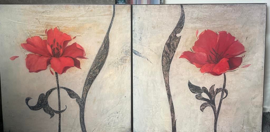2 x schilderij amaryllis op hout, 70 cm x 70 cm x 3 cm, Ophalen