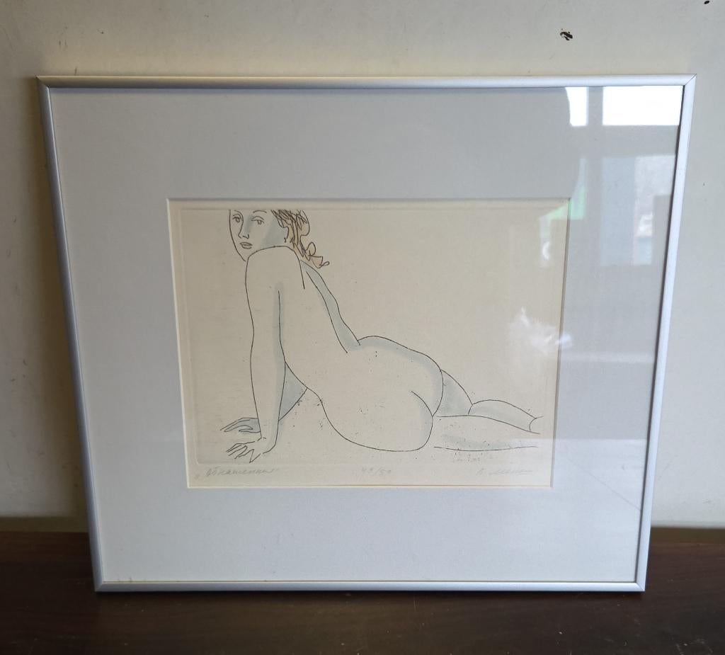 Ets van Vladimir Michailovitsj Mensjikov 49/50 naakte vrouw, Antiek en Kunst, Kunst | Etsen en Gravures, Ophalen of Verzenden